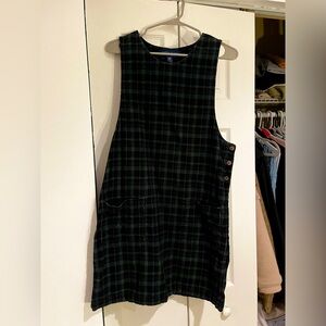 Vintage Karen Scott plaid pinafore Green and Dark Navy Blue 100% cotton